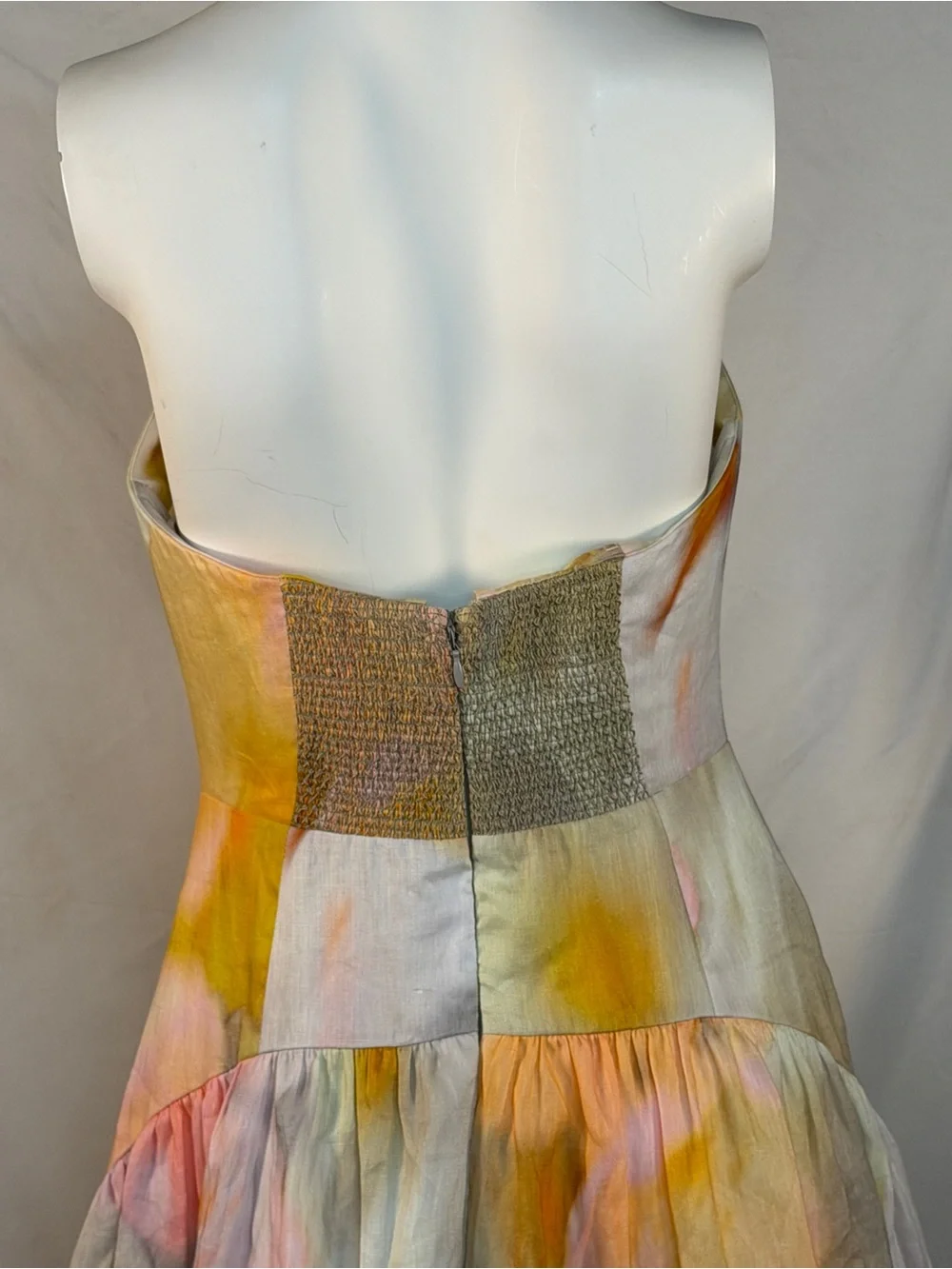 Tracy Reese Strapless Watercolor Floral Midi Dress in Pink, Yellow and Cream - Picture 9 of 11